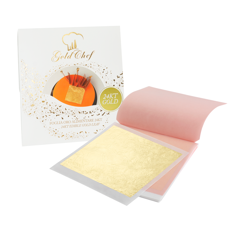 24KT edible gold leaf measuring 80 x 80 mm, 25 leaves